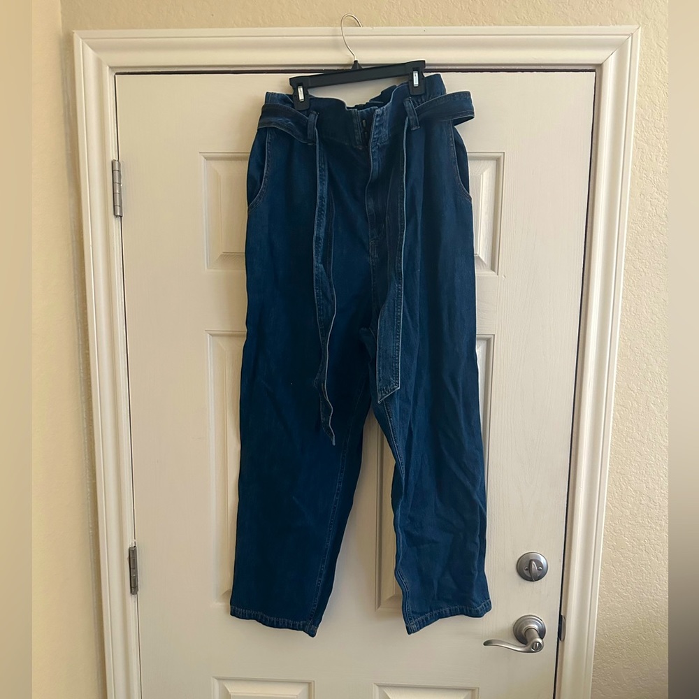 Happy Nature paper bag waist belted jeans 👖